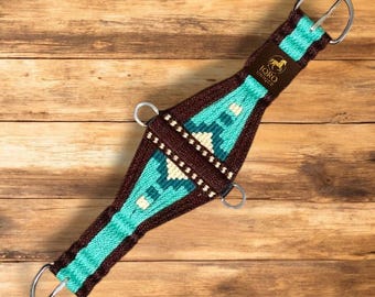 Handgefertigter 100% Mohair-Pferdegurt, einzigartiger gewebter Westerngurt, Sattelheftung, Teal-Braun-Farbe