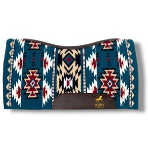 Handwoven Western Contour Saddle Pad – Navajo Style Wool Blanket Pad with Leather Wear Guards, Horse Tack Gift image 3