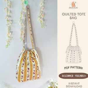 Quilted Tote Bag Sewing Pattern: Crossbody & Shoulder Bag (A4, US Letter, A0) Beginner Friendly