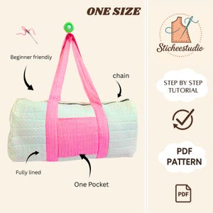 Duffle Bag Sewing Pattern, Quilted Travel Bag with Pocket, PDF Sewing Pattern, One size, Beginner friendly sewing pattern, A4, A0, US Letter