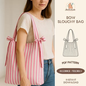 Modello di cucito per borsa tote con fiocco morbido: PDF per principianti (download digitale)
