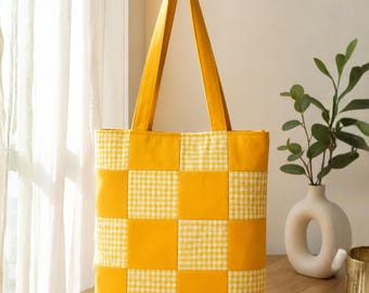 Patrón de costura para bolso de tela patchwork / Bolso de mercado en PDF / Bolso de mano para mujer / Patrón para principiantes