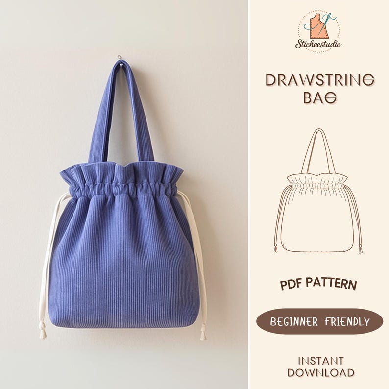 Drawstring Bucket Bag Sewing Pattern: Beginner-friendly, 3 Sizes PDF ...