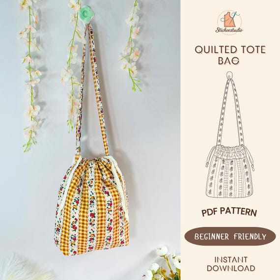 Quilted Tote Bag Sewing Pattern: Crossbody & Shoulder Bag (A4, US Letter, A0) Beginner Friendly