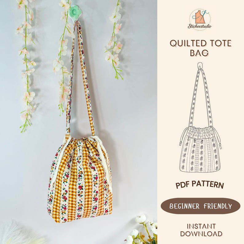 Quilted Tote Bag Sewing Pattern: Crossbody & Shoulder Bag (A4, US Letter, A0) Beginner Friendly