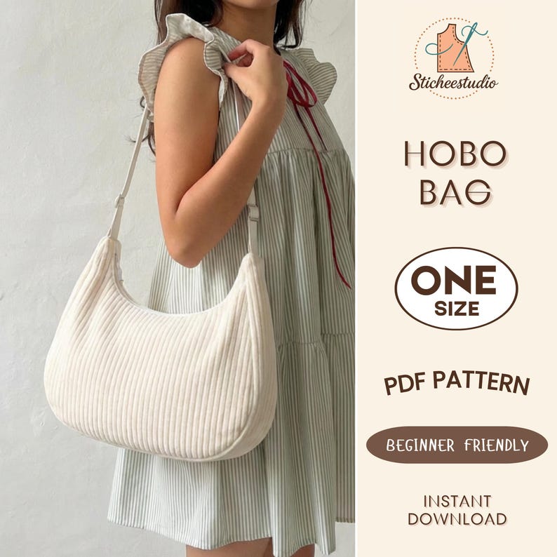 Crescent Bag Sewing Pattern PDF | Crescent Hobo Sling Bag | Beginner Curved Bag | Fully Lined | A4 US Letter A0 Instant Download image 3