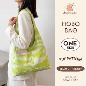 Easy Hobo Bag Two Pockets Sewing Pattern PDF for Beginner - Instant Download