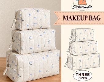 Quilted Makeup Bag Sewing Pattern: Beginner-Friendly Boxy Pouch, A0/A4/US LETTER