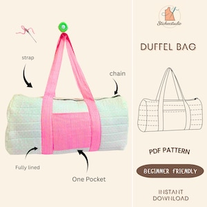 Duffle Bag Sewing Pattern, Quilted Travel Bag with Pocket, PDF Sewing Pattern, One size, Beginner friendly sewing pattern, A4, A0, US Letter
