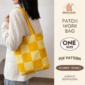 Patchwork gewatteerde draagtas naaipatroon pdf - sjabloon markttas (A4, US Letter, A0)