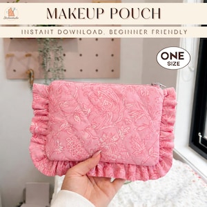 Quilted Ruffle Makeup Pouch Sewing Pattern: Beginner-Friendly PDF (A4, US Letter)