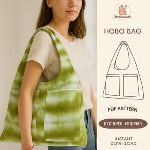 Hobo Bag Sewing Pattern, Boho Bag Sewing Pattern, Shoulder Bag Double pocket Pattern, Slouchy Hobo Bag, Instant Easy PDF, Beginner Friendly