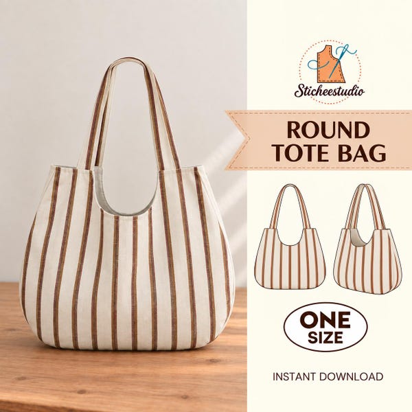 Patron de couture pour sac fourre-tout rond | Sac fourre-tout doublé adapté aux débutants (téléchargement PDF)