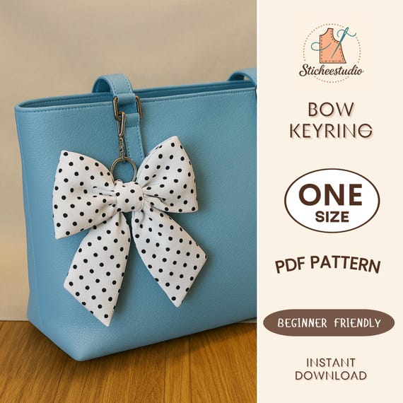 Puffy Bow Keychain Sewing Pattern PDF | DIY Fabric Bow Key Ring | Cute Bow Charm Pattern | Beginner Sewing Gift Idea | A4 A0 US Letter