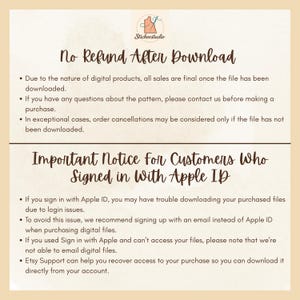 Pode incluir: Aviso de download digital bege com texto preto. O texto inclui uma pol&iacute;tica de "Sem reembolso ap&oacute;s o download" e um aviso para clientes que fazem login com Apple ID.