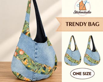 Round Bag Sewing Pattern PDF – Shoulder Tote with Sizes & Instructions (A0,A4, LETTER Pattern)