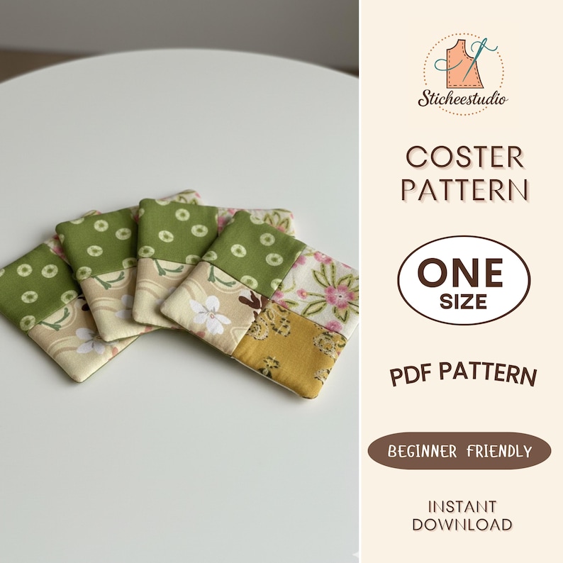 Printable Coaster Patterns.pdf Fabric Coaster Sewing Pattern PDF, Beginner Friendly PDF Template (a4 ...