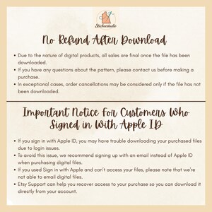 May include: A beige digital download notice with black text. The text includes a "No Refund After Download" policy and a notice for customers who sign in with Apple ID, with recommendations for downloading digital files.