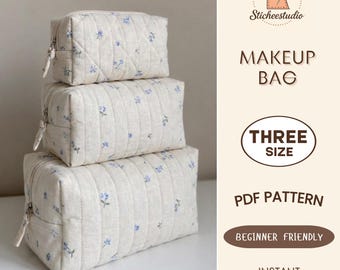 Quilted Makeup Bag Sewing Pattern: Beginner-Friendly Boxy Pouch, A0/A4/US LETTER