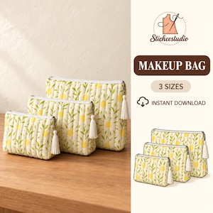 Schnittmuster für eine gesteppte Make-up-Tasche: 3 Größen (A4, US Letter, A0) (PDF-Muster)