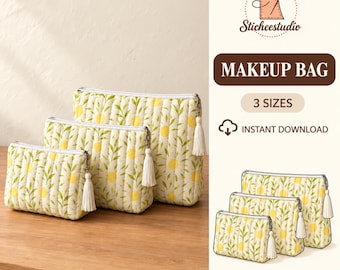 Quilted Makeup Bag Sewing Pattern: 3 Sizes (A4, US Letter, A0) (PDF Pattern)