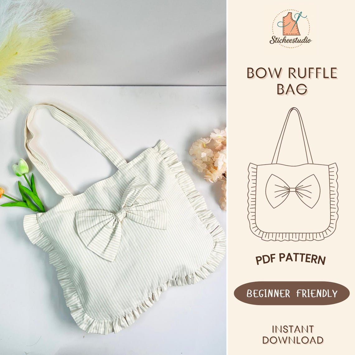 Ruffle Shoulder Bag Sewing Pattern: Big Shopper Tote (PDF) - Etsy