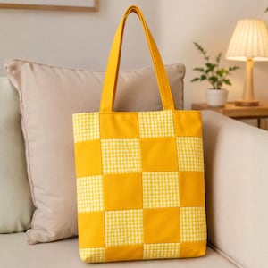 Patchwork Quilted Tote Sewing Pattern PDF - Market Bag Template (A4, US Letter, A0)