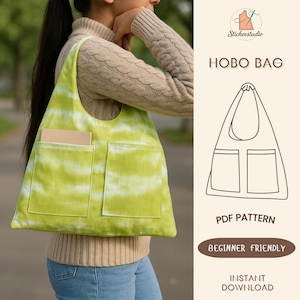 Easy Hobo Bag Two Pockets Sewing Pattern PDF for Beginner - Instant Download