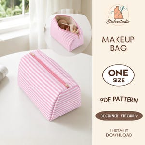 Zipper Makeup Bag Sewing Pattern PDF | Beginner-Friendly Boxy Pouch | A0/A4/US LETTER (Digital Download)