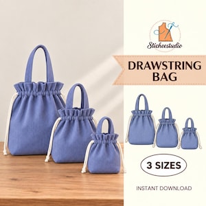 Drawstring Bucket Bag Sewing Pattern: Beginner-Friendly, 3 Sizes PDF Download A4/A0/US Letter