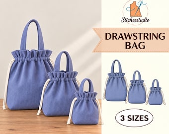 Cartamodello per borsa a secchiello con coulisse: adatto ai principianti, 3 taglie, download PDF A4/A0/US Letter