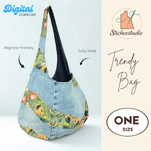 Runde Tasche Schnittmuster - PDF - Schultertasche mit Größen & Anleitung (A0,A4, LETTER Pattern)