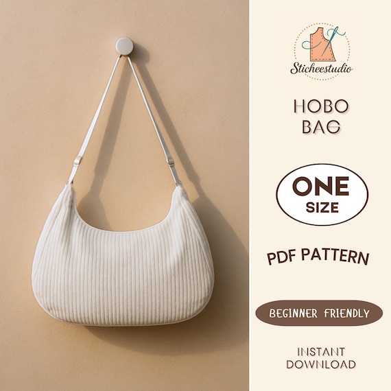 Crescent Bag Sewing Pattern PDF | Crescent Hobo Sling Bag | Beginner Curved Bag | Fully Lined | A4 US Letter A0 Instant Download
