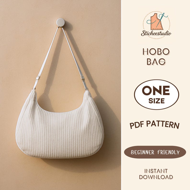 Crescent Bag Sewing Pattern PDF | Crescent Hobo Sling Bag | Beginner Curved Bag | Fully Lined | A4 US Letter A0 Instant Download