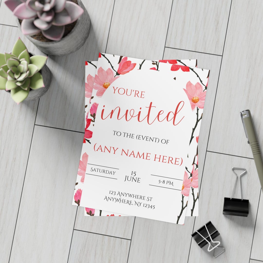 Customizable Red Floral Event Invitation With Optional QR Codes/links ...