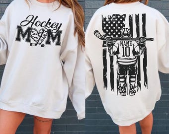 Custom Hockey Mom Sweatshirt, Custom Name Number Hockey Hoodie, Hockey Mom Sweatshirt,Hockey Mama Gift,Custom Hockey Team Tees