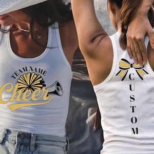 Custom Cheer Racerback Tank Top,Custom Team Name Racer, Personalized Cheerleader Tee,Custom Cheer Mom Gift, Custom Mascot Tank, Spirit,s59