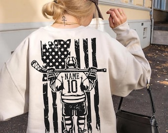Custom Hockey Sweatshirt, Custom Name Number Hockey Hoodie, Hockey Mom Sweatshirt,Hockey Mama Gift,Custom Hockey Team Tees
