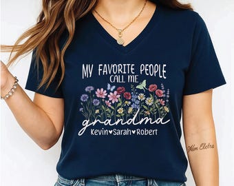 Personalized Grandma V-Neck, Custom Grandma With Kids Names Racerback, SS1051