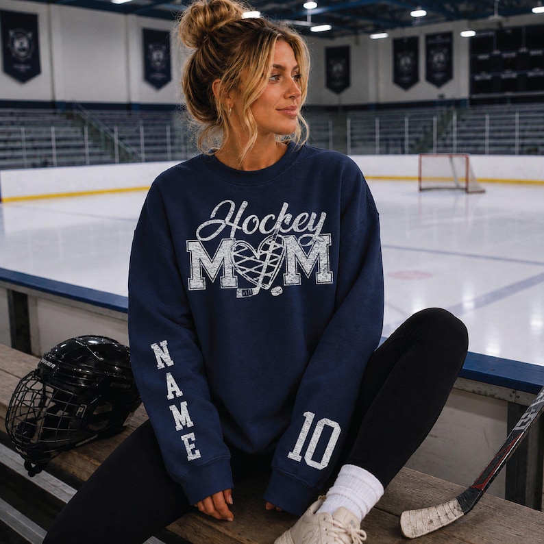 Custom Hockey Mom Sweatshirt, Custom Name Number Hockey Hoodie, Hockey Mama Gift, Custom Hockey Team Tees, SS1220 image 2
