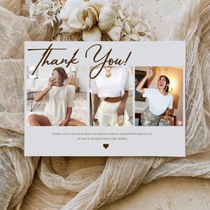 The image is a collage of three photos featuring a woman in different outfits, with a floral background. The text on the collage reads "Thank you! Your style is so much for liking my designs, which I created with great love. So much for your orders."
