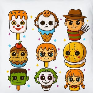 Monster Doll Halloween Png Bundle, Cute Horror Movie Character Png, Doll Cartoon Halloween Png, Kawaii Halloween Sublimation design png