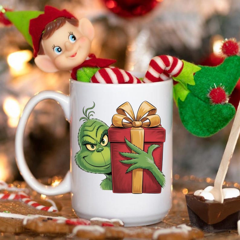 Mens Funny Classic Christmas Character Christmas Green Monster Print Casual T Shirt