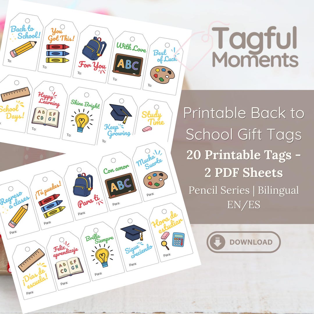 Back to School Pencil Gift Tags | 20 Printable Tags (2 PDF Sheets ...
