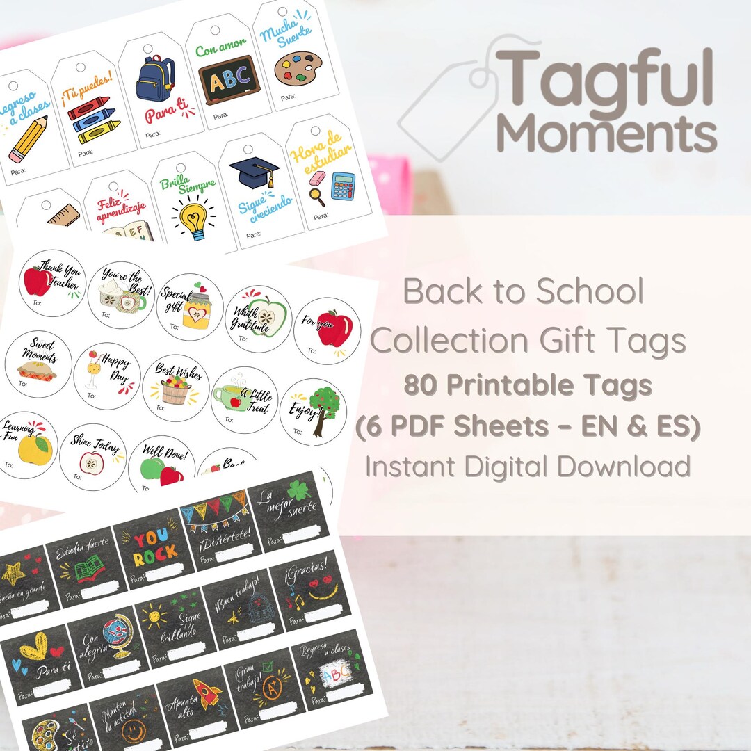 Back to School Printable Gift Tags Bundle | 80 Bilingual Tags (pencil ...