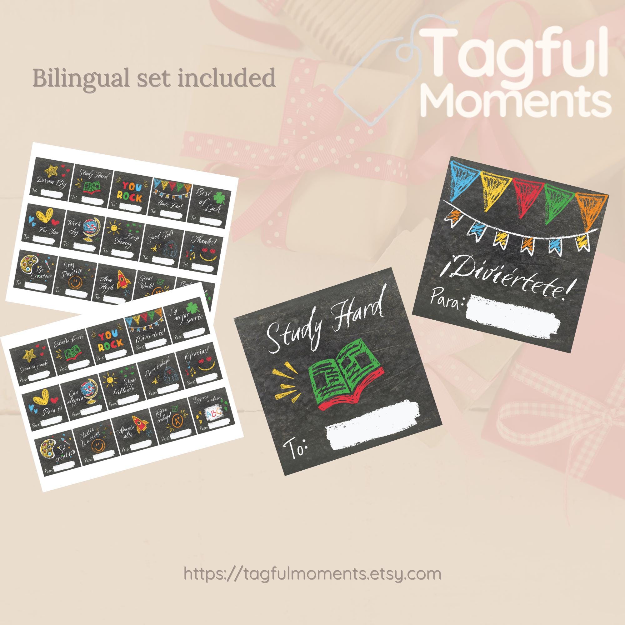 Es Tags Chalkboard Gift Tags | 15 Printable Square Tags (2 PDF Sheets EN & ES ...