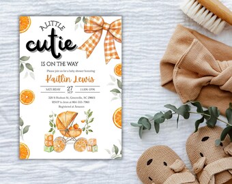 Invitación para baby shower de niña, invitación para baby shower de niña, invitación para baby shower de clementina, invitación para baby shower de cítricos, Canva