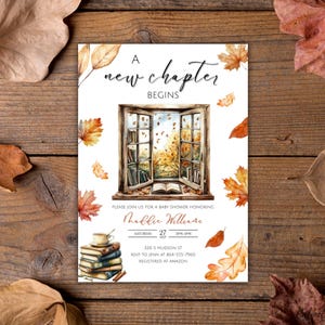 A New Chapter Baby Shower Invitation, Storybook Fall Baby Shower, Autumn Book Theme Invite, DIY Rustic Baby Shower, Editable Template
