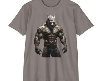 Muscle Wolf T-Shirt, Funny Graphic Tee, Unisex Jersey Shirt, Gift for Wolf Lovers, Cool Animal T-Shirt, Perfect for Casual Wear, Buff Wolf