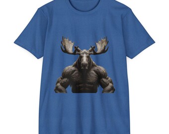Moose Strength Unisex CVC Jersey T-shirt, Funny Animal Tee, Outdoor Enthusiast Shirt, Gift for Men's Birthday, Nature Lover Apparel